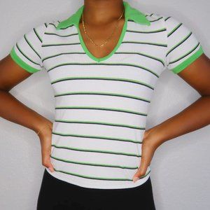 Forever 21 Black,green and white stripe shirt